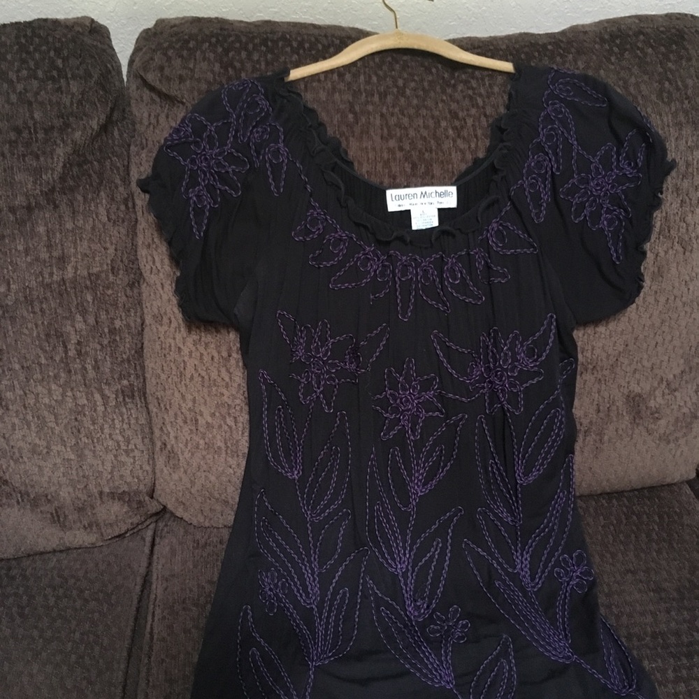 Lauren Michelle-Black w/purple&black embroidery L